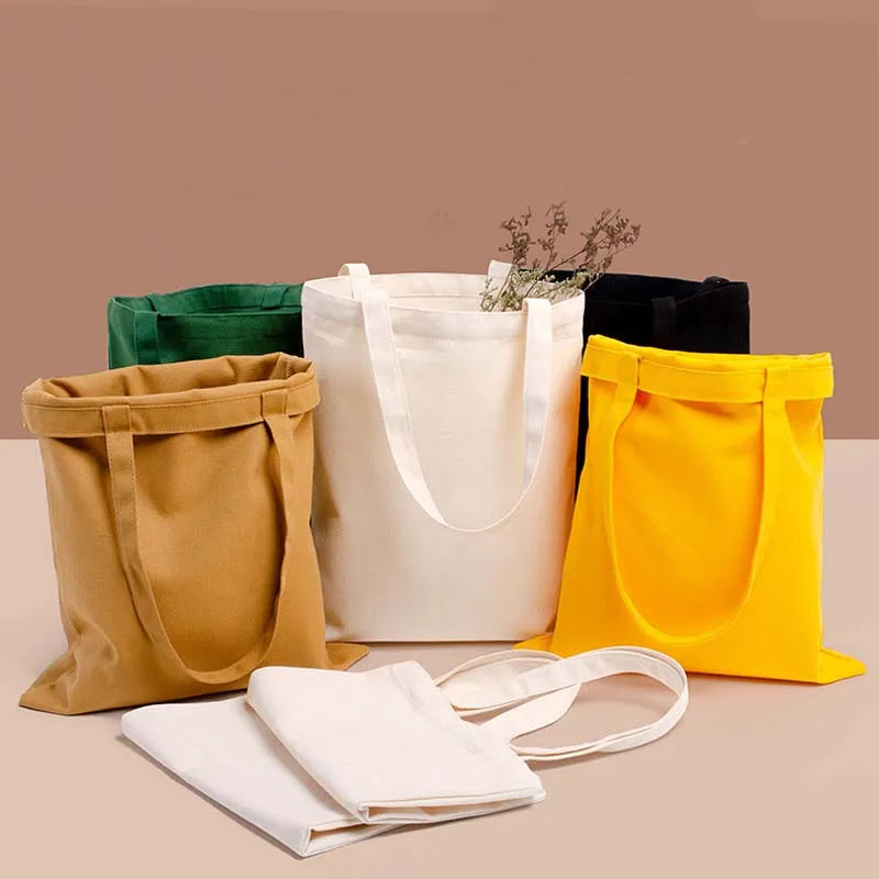 Diy Shopping Bags Women Solid Canvas Bags Casual Tote Shoulder Bags Girls Female Portable Handbags Shopping Bag