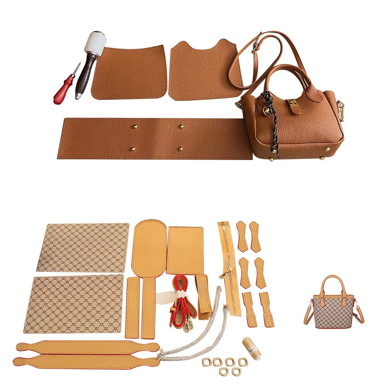 DIY Bag kit Making Hand Sewing PU Leather Tote Bag Handbag Cross-Body Leather Crafts Semi-finished Hand-sewn Material Set
